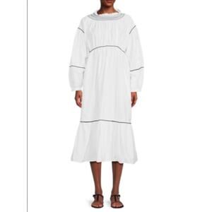 Something‎ NavyWomens Smocked White Puffed Sleeve MIDI Dress Size Small Original
